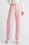 Frame High Rise Barrel-leg Jeans In Washed Dusty Pink