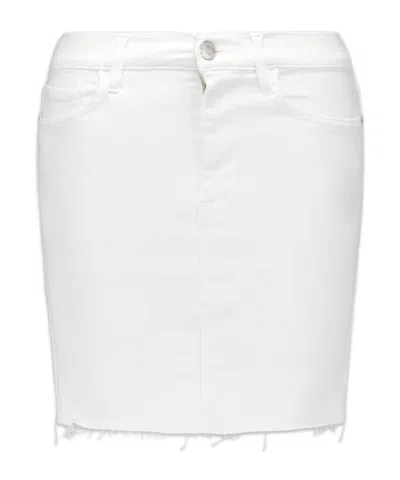 Frame High-waisted Raw-hem Mini Skirt In White