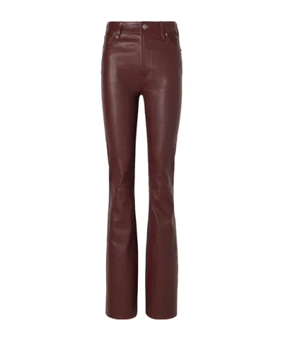 Frame High-waisted Slim-fit Lambskin Pants In Brown