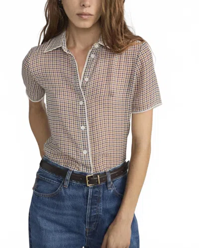 Frame Houndstooth Collared Top In Multi In Brown