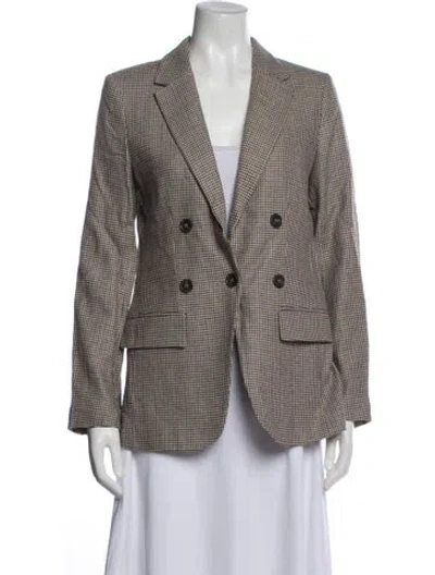 Pre-owned Frame Houndstooth Print Blazer In Brown