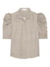 Frame The Houndstooth Gillian Silk Top In Brown