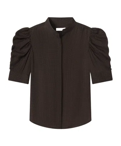 Frame Houndstooth Short-sleeved Top In Black