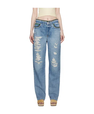 Frame Imitation Old Straight Denim Trousers In Blue