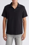 Frame Jacquard Short Sleeve Open Collar Polo Shirt In Black