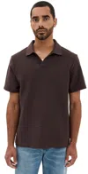 Frame Jacquard Short Sleeve Open Collar Polo Shirt In Brown