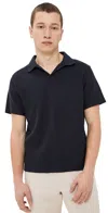 Frame Jacquard Short Sleeve Open Collar Polo Shirt In Black