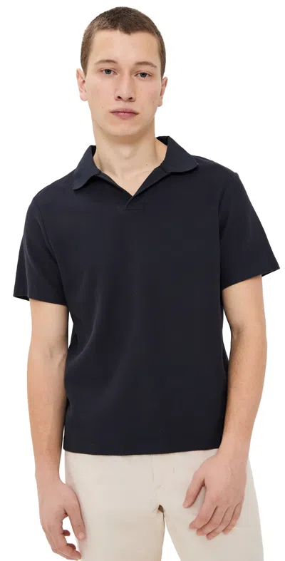 Frame Jacquard Short Sleeve Open Collar Polo Shirt In Black