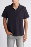 Frame Jacquard Short Sleeve Open Collar Polo Shirt In Dark Navy