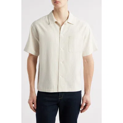 Frame Jacquard Short Sleeve Button Front Shirt In White Sand