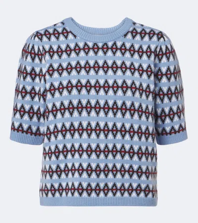 Frame Jacquard Wool And Cashmere Sweater In Blue