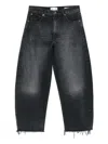 Frame The Bubble Cropped Frayed High-rise Barrel-leg Jeans In Black