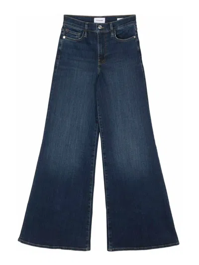 Frame Long-length Washed Flared Jeans In Blue