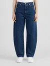 Frame The Bubble Blue Jeans With Structured Leg And Turn-up Hem In Denim Woman In Blue
