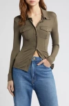 Frame Jersey Button Up Shirt In Earth