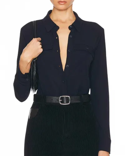 Frame Jersey Button Up Shirt In Navy