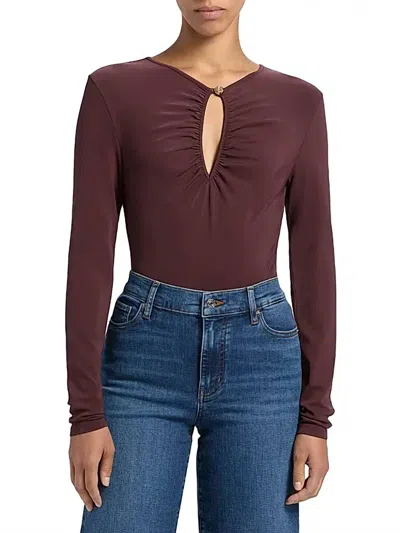 Frame Keyhole Long Sleeve Top In Cabernet In Brown