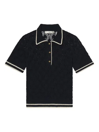 Frame Knitted Polo Top In Black