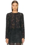 Frame Sheer Crop Organic Cotton Blend Eyelash Lace Button-up Shirt In Black
