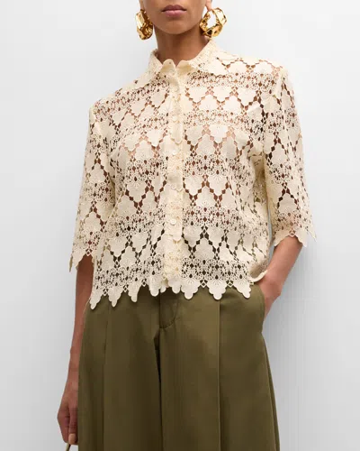 Frame Lace Button-front Shirt In Ecru