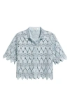 Frame Lace Button-up Shirt In Blue