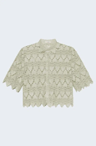 Frame Lace Button Up Shirt In Soft Mint