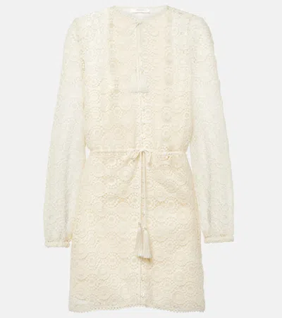 Frame Lace Cotton Minidress In Cream