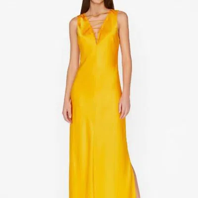 Frame Lace Up Front Midi Dress In Yellow