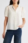 Frame Gillian Silk Collared Puff-sleeve Top