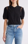 Frame Lace Inset Silk Button-up Shirt In Black