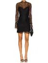 Frame Lace Long Sleeve Shift Dress In Black