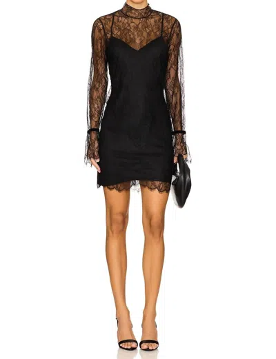 Frame Lace Long Sleeve Shift Dress In Black