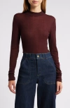 Frame Lace Mesh Mock Neck Top In Deep Burgundy