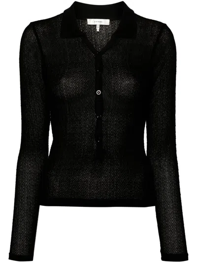 Frame Lace Mesh Polo Top In Black