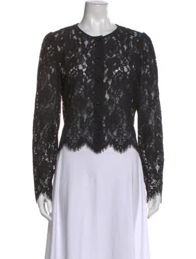 Pre-owned Frame Lace Pattern Crew Neck Blouse W/ Tags In Black