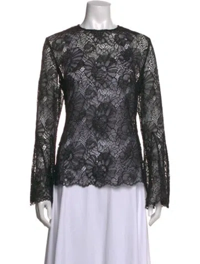 Pre-owned Frame Lace Pattern Crew Neck Blouse W/ Tags In Black