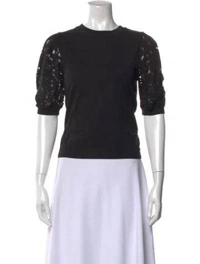 Pre-owned Frame Lace Pattern Crew Neck Top In Black