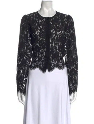Pre-owned Frame Lace Pattern Crew Neck Top In Black