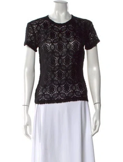 Pre-owned Frame Lace Pattern Crew Neck Top In Black