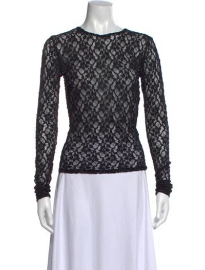 Pre-owned Frame Lace Pattern Crew Neck Top In Black