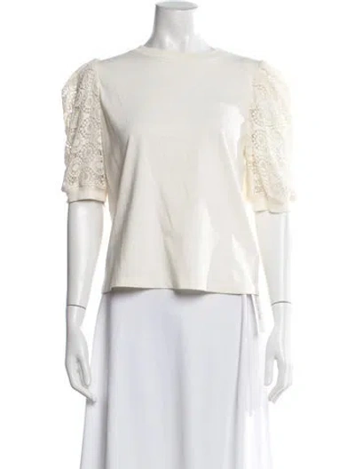 Pre-owned Frame Lace Pattern Crew Neck Top In Neutral