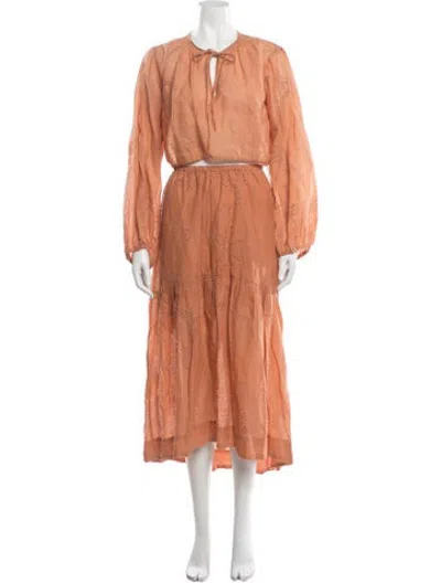 Pre-owned Frame Lace Pattern Eyelet Trim Skirt Set In Orange