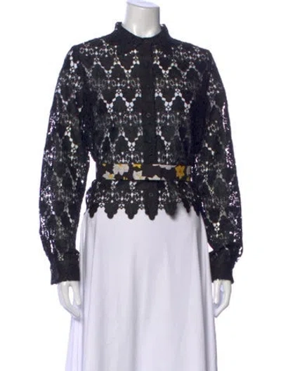 Pre-owned Frame Lace Pattern Long Sleeve Blouse In Black