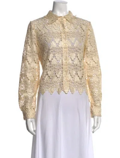 Pre-owned Frame Lace Pattern Long Sleeve Blouse In Neutral