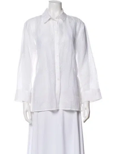 Pre-owned Frame Lace Pattern Long Sleeve Blouse In White