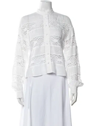 Pre-owned Frame Lace Pattern Long Sleeve Blouse In White