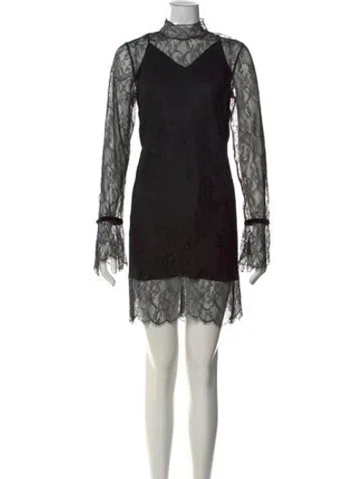 Pre-owned Frame Lace Pattern Mini Dress In Black