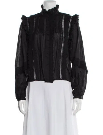 Pre-owned Frame Lace Pattern Mock Neck Blouse In Black