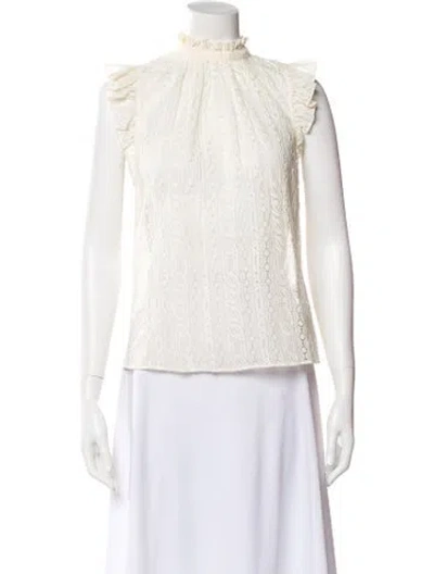 Pre-owned Frame Lace Pattern Mock Neck Blouse In Neutral