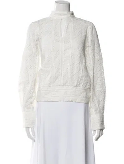 Pre-owned Frame Lace Pattern Mock Neck Blouse In White